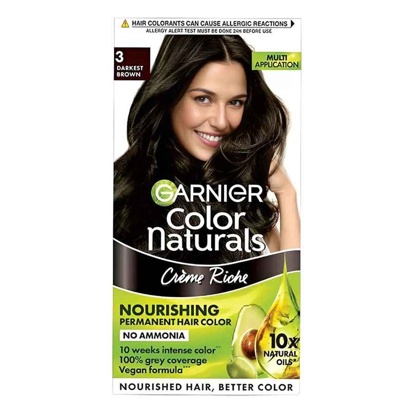 Garnier Color Naturals Long-Lasting Creme Hair Color | Darkest Brown - Shade 3 Garnier Color Naturals Long-Lasting Creme Hair Color | Darkest Brown - Shade 3