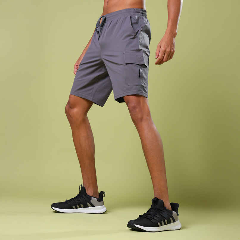 Technosport Men Poly Solid Slim Fit Sports Shorts with TS FLEXI | Iron Grey | L