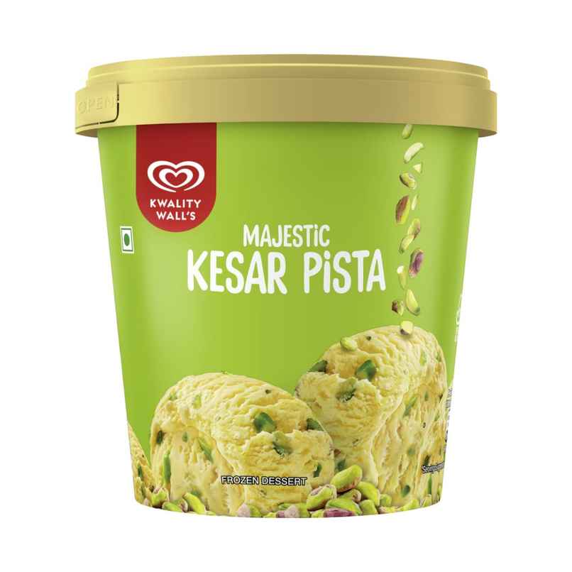 Kwality Wall's Majestic Kesar Pista Tub | Creamy & Indulgent Kwality Wall's Majestic Kesar Pista Tub | Creamy & Indulgent