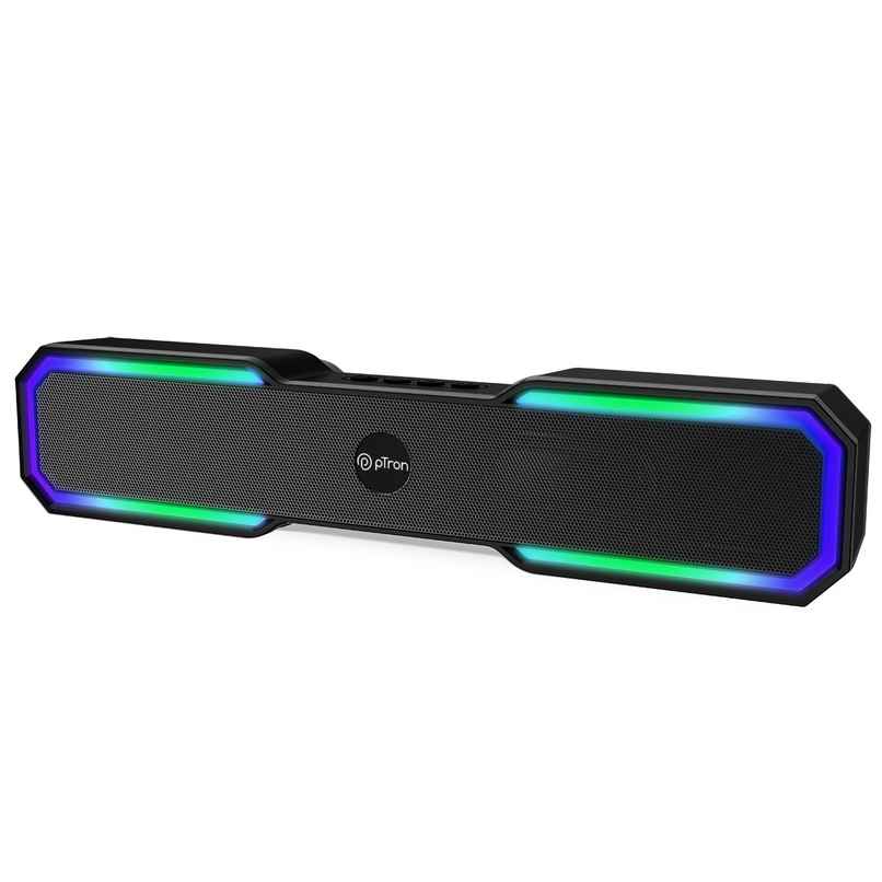pTron Fusion RB 18W Bluetooth Soundbar| RGB Lights| Supports BT/FM/Aux/TF/USB Playback - Matt Black