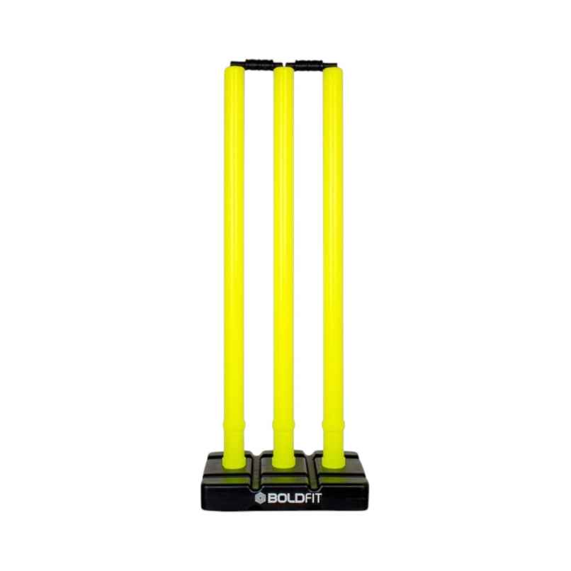 Boldfit Cricket Stumps With Stand & Bails Plastic Wickets - Fluorescent Green