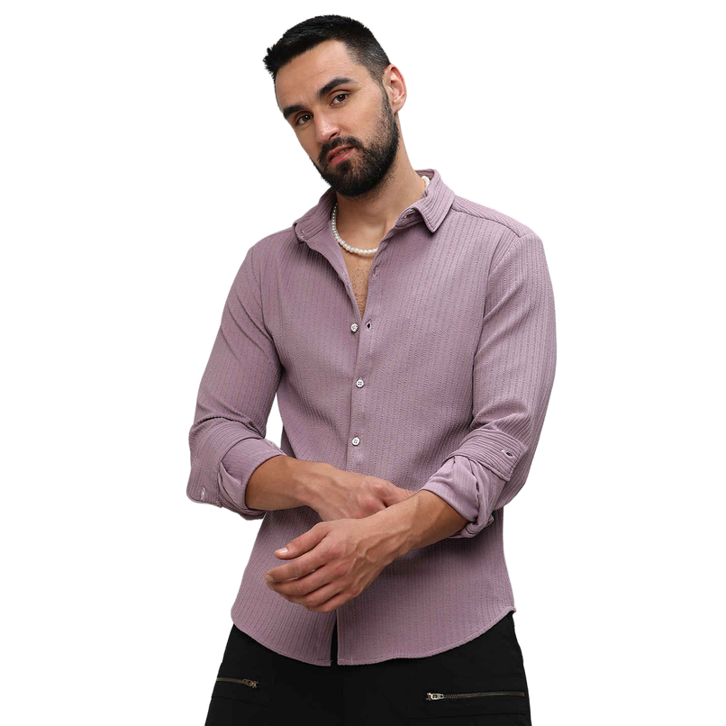 Campus Sutra Men's Stripe-Creased Shirt | Lavender - S