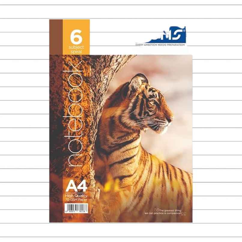 Doms 6 Subject Spiral Note Books 70 Gsm Paper Ruled (300 Pages, 21 x 30 cm, Assorted Designs)