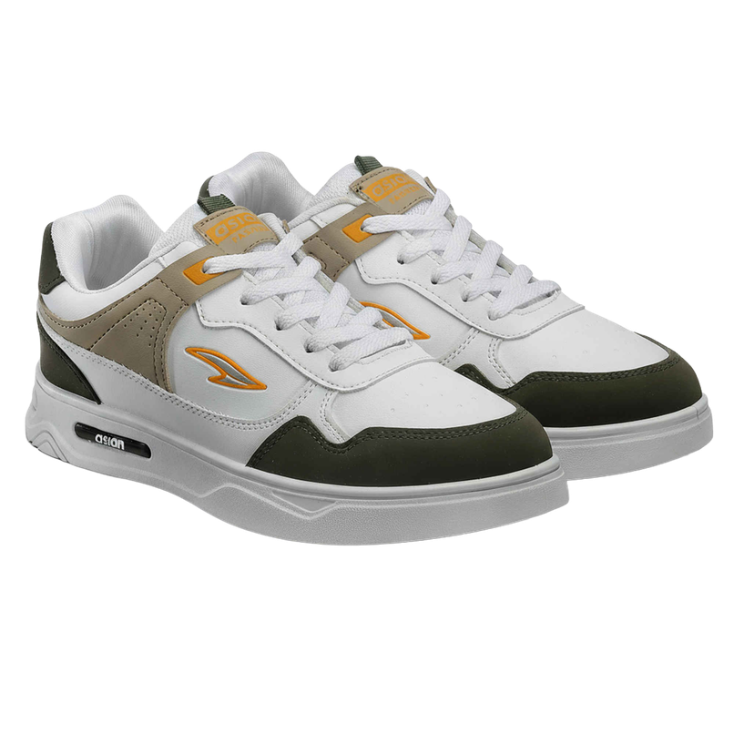 Asian Boston-01 Men Sneakers White-Mehandi-Beige (UK-9)
