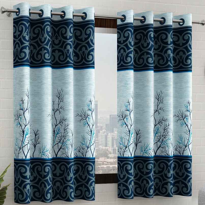 Story@Home 200 GSM Polyester Abstract 2 Piece Window Curtain | Blue & White