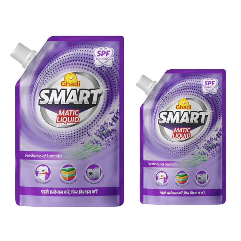 Ghadi Smart Matic Liquid Detergent Lavender Fragrance (900ml) & Ghadi Smart Matic Liquid Detergent Lavender Fragrance (2L) Combo Ghadi Smart Matic Liquid Detergent Lavender Fragrance (900ml) & Ghadi Smart Matic Liquid Detergent Lavender Fragrance (2L) Combo