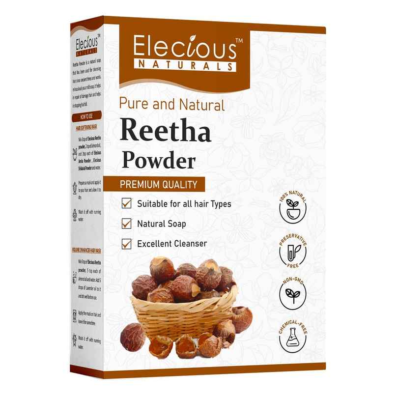 Elecious Pure Reetha Powder for Hair | Ideal for Hair, Face and Skin Elecious Pure Reetha Powder for Hair | Ideal for Hair, Face and Skin