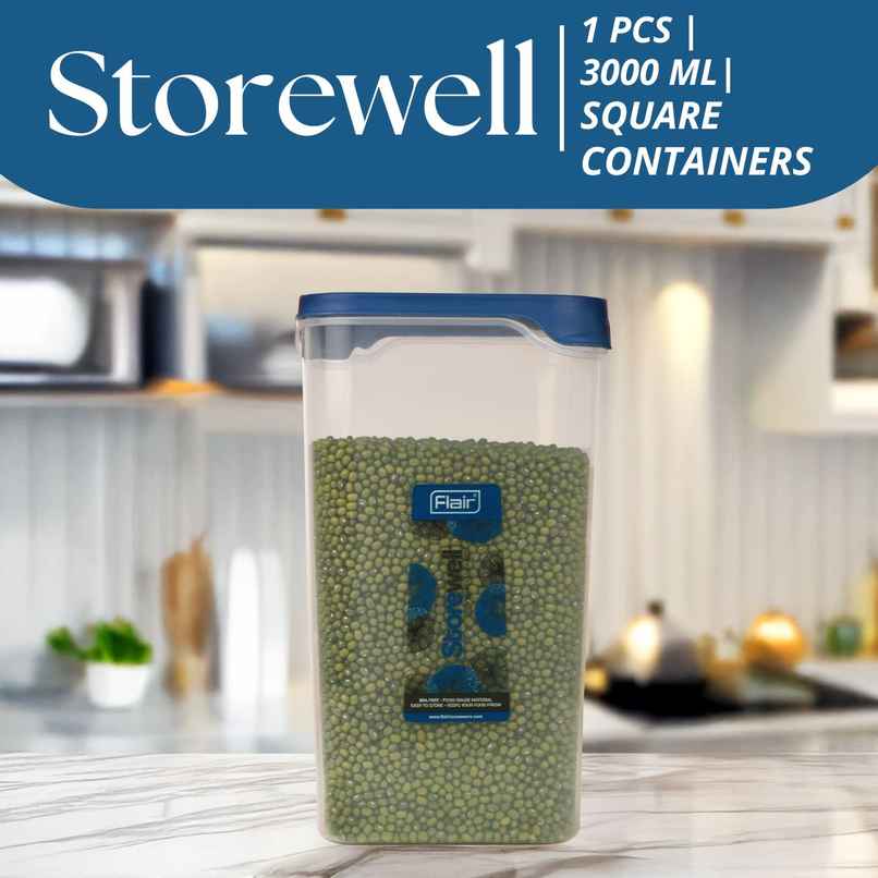 Flair Plastic Storewell Food Storage Containers 3000Ml (Blue), Food Grade, Bpa Free Flair Plastic Storewell Food Storage Containers 3000Ml (Blue), Food Grade, Bpa Free