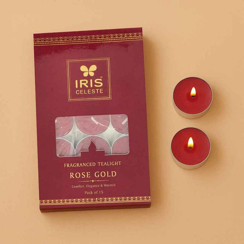 Celeste Rose Gold Scented Tealight Candles | Pack of 15 | 3Hr Burn Time | IRIS Celeste Rose Gold Scented Tealight Candles | Pack of 15 | 3Hr Burn Time | IRIS