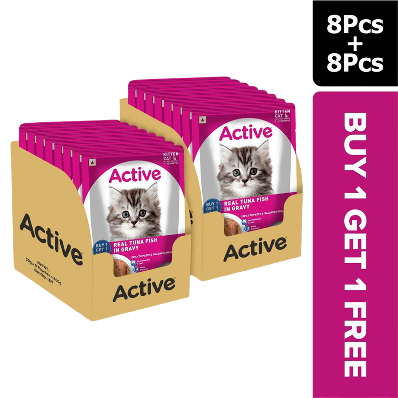 Active Kitten Wet Food, Real Tuna in Gravy, 8 Pouches (Buy 1 Get 1 Free) Active Kitten Wet Food, Real Tuna in Gravy, 8 Pouches (Buy 1 Get 1 Free)