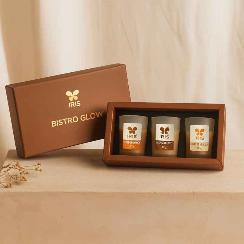 IRIS Bistro Glow Frosted Shot Glass Votive Candles Gift Box | Home Decor