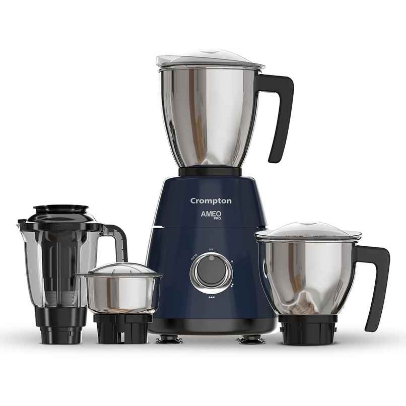 Crompton Ameo Pro 750W 4 Jars Mixer Grinder, 3 Stainless Steel Jars And 1 Juicer Jar - Black & Blue Crompton Ameo Pro 750W 4 Jars Mixer Grinder, 3 Stainless Steel Jars And 1 Juicer Jar - Black & Blue