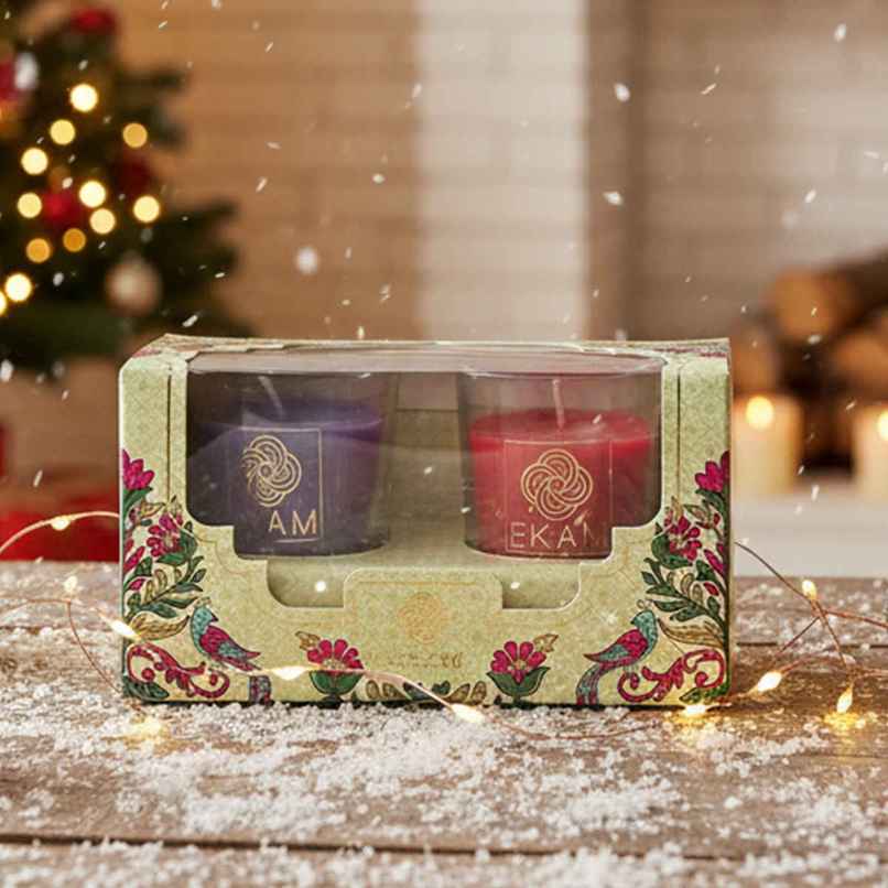 EKAM Scented Votive Candles (2 pcs) | Lavender & Sandalwood, Rose & Lily | 43g Each | 10H Burn