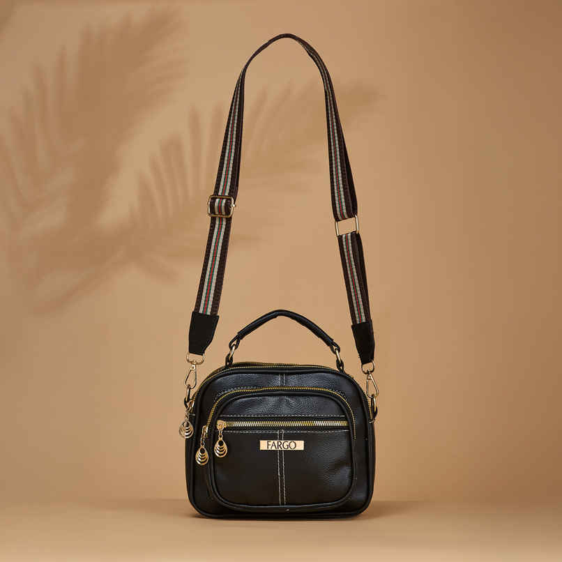 Fargo Women's Top-handle Satchel Fashion Round Retro Sling Bag | Black