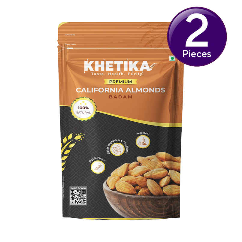 Khetika Premium California Almonds | Badam | Unpolished | Rich in Fiber Combo Khetika Premium California Almonds | Badam | Unpolished | Rich in Fiber Combo