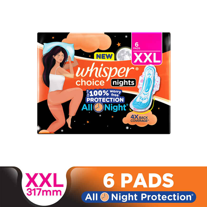 Whisper Choice Nights | XXL Pads, with 4x Back Coverage Whisper Choice Nights | XXL Pads, with 4x Back Coverage