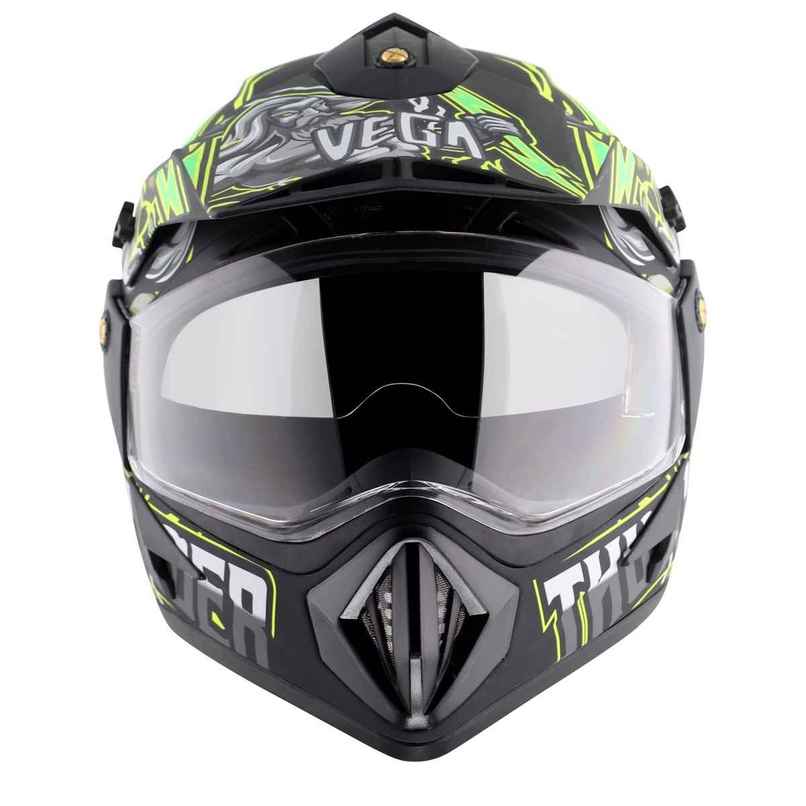 Vega Off Road D/V Thunder Lightweight Full Helmet- Dull Black Green - M Vega Off Road D/V Thunder Lightweight Full Helmet- Dull Black Green - M