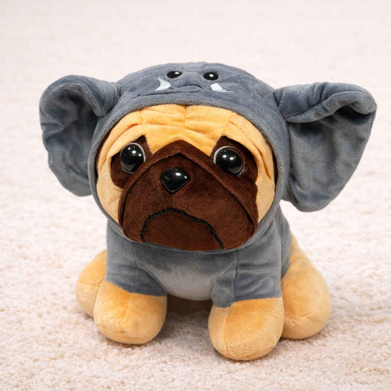 ZooWee Cute Grey Pug with Elephant Hoodie Plush 30 cm