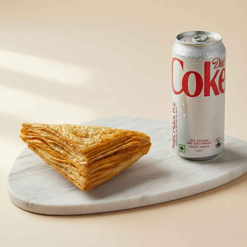 Chicken Puff (1pc) & Coca-Cola Diet Coke Soft Drink Can | Low-Calorie & Fizzy (300ml) Combo Chicken Puff (1pc) & Coca-Cola Diet Coke Soft Drink Can | Low-Calorie & Fizzy (300ml) Combo
