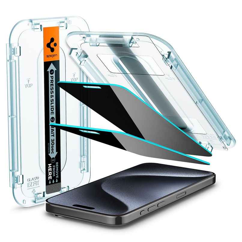 Spigen Ez Fit Privacy Tempered Glass Screen Protector Guard For Iphone 15 Pro- 2 Pack
