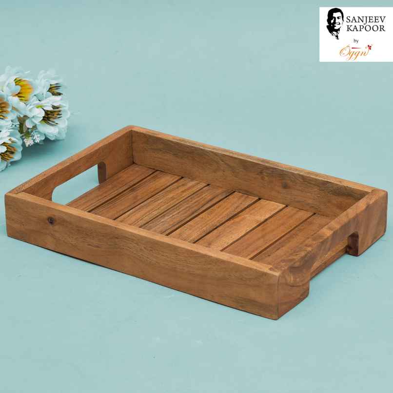 Sanjeev Kapoor by OGGN Wooden Jali Plain Serving Tray,Snack,Breakfast,Coffee - 14x9 Inch