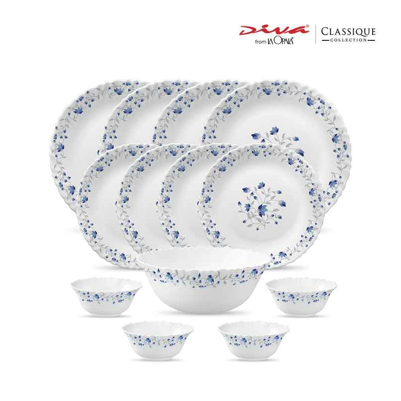 La Opala Diva Classique Dinner Set | Opal Glass Crockery for Dining | 13 Pcs - Blue Mystique La Opala Diva Classique Dinner Set | Opal Glass Crockery for Dining | 13 Pcs - Blue Mystique