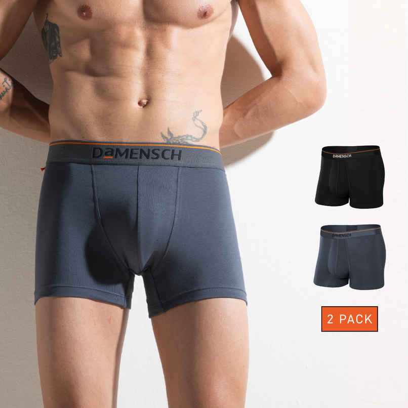 DaMENSCH Men's Premium Cotton Trunks | Black and Charcoal - XL