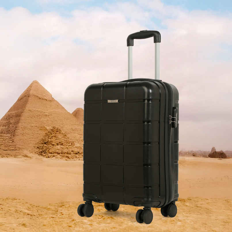 Teakwood Leathers Unisex Solid Hard Sided Cabin Size Trolley Bag | Black