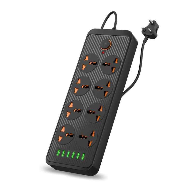 Portronics Power Plate 7 with 6 USB Port + 8 Power Sockets Power Strip Extension Board with 2500W, 3Mtr Cord Length, 2.1A USB Output, 250 Volts - Black