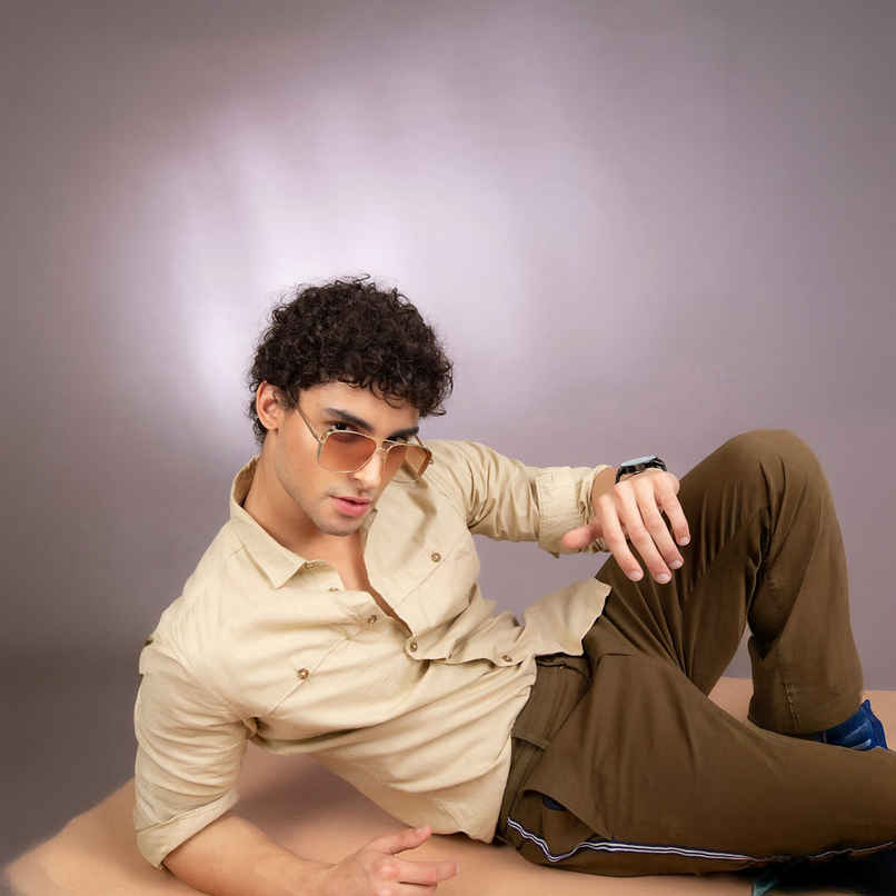 The Indian Garage Co Men's Slim Fit Solid Casual Shirt | Beige - S