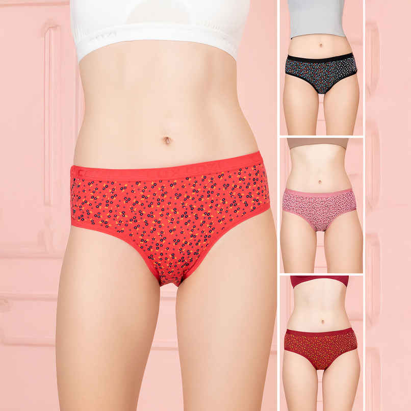 Lux Cozi Her Pure Cotton Hipster Printed Panty | Multicolor | Size-90 | Pack Of 4
