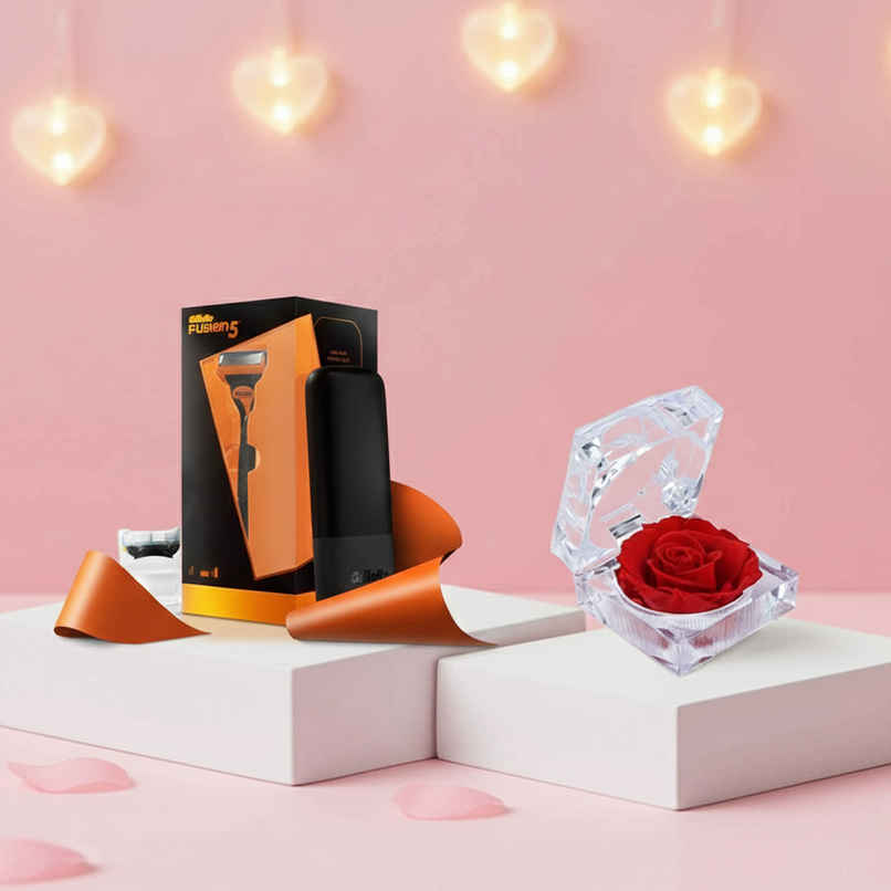 Gillette Fusion Premium Gift Set For Men (1pc) & Timeless Romance Rose Box  (1pc) Combo