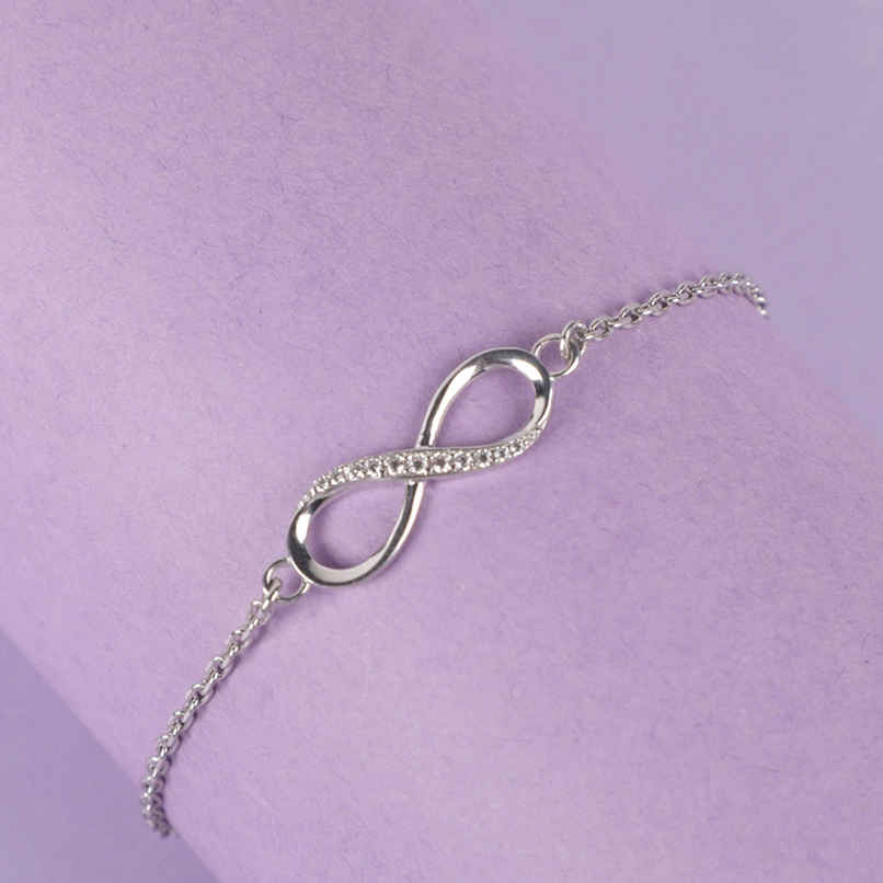 Clara 925 Sterling Silver Infinity Bracelet | Adjustable | Rhodium Plated | Swiss Zirconia