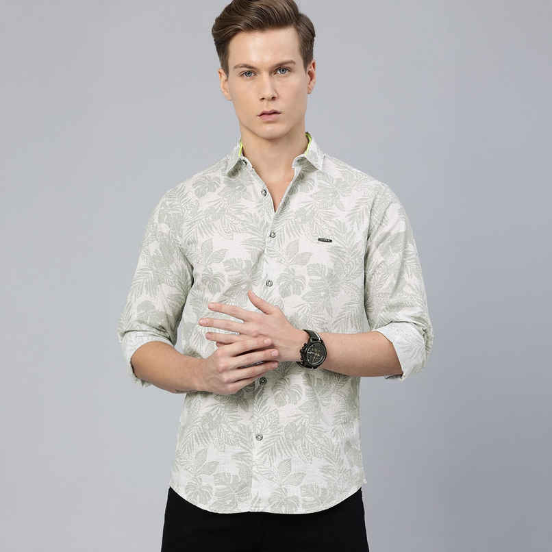 The Indian Garage Co Men's Slim Fit Tropical Casual Shirt | Grey - S The Indian Garage Co Men's Slim Fit Tropical Casual Shirt | Grey - S