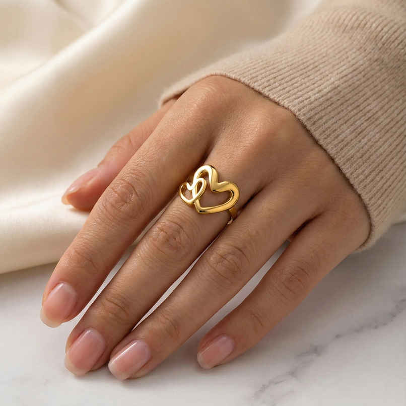 Label She Gold-Plated Stainless Steel Heart Themed Adjustable Ring | LS-RNG-72207 Label She Gold-Plated Stainless Steel Heart Themed Adjustable Ring | LS-RNG-72207