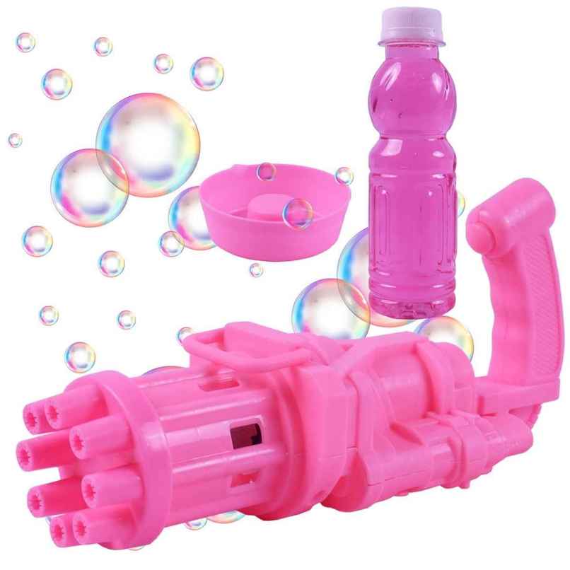Toyshine 8 Hole Electric Bubbles Gun Gatling Bubble Machine Toy With Scoup Bottle | Pink Toyshine 8 Hole Electric Bubbles Gun Gatling Bubble Machine Toy With Scoup Bottle | Pink