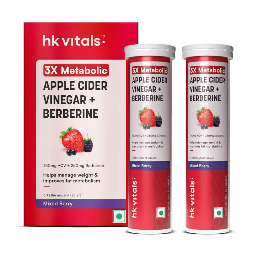 hk vitals 3X Metabolic Apple Cider Vinegar 750mg + Berberine 250mg | Mixed Berry