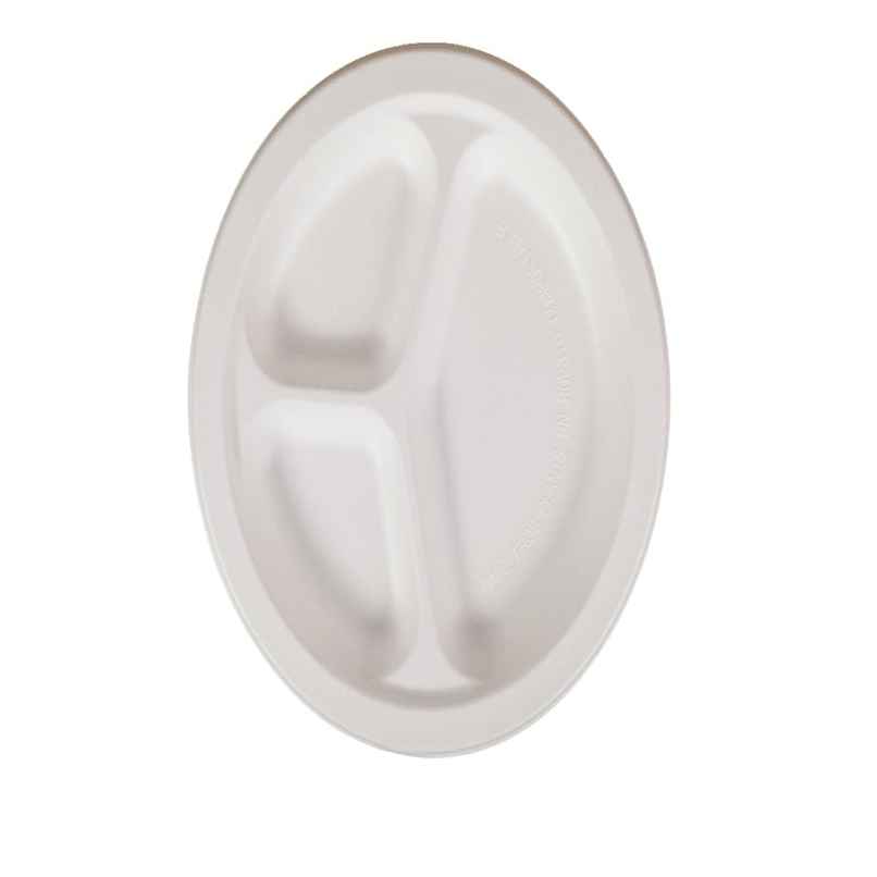 Sugarcane Fibre Disposable Plate | 10 inch | Round | 3 Compartments Sugarcane Fibre Disposable Plate | 10 inch | Round | 3 Compartments
