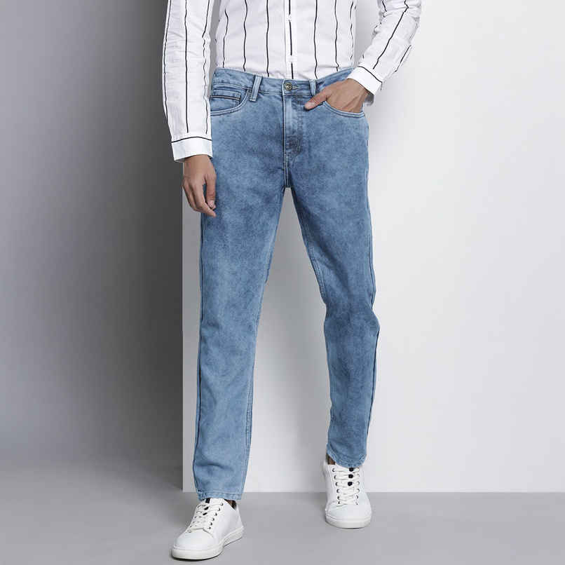 The Indian Garage Co Men's G-131 Dad Fit Solid Casual Jeans | Light Blue | 30