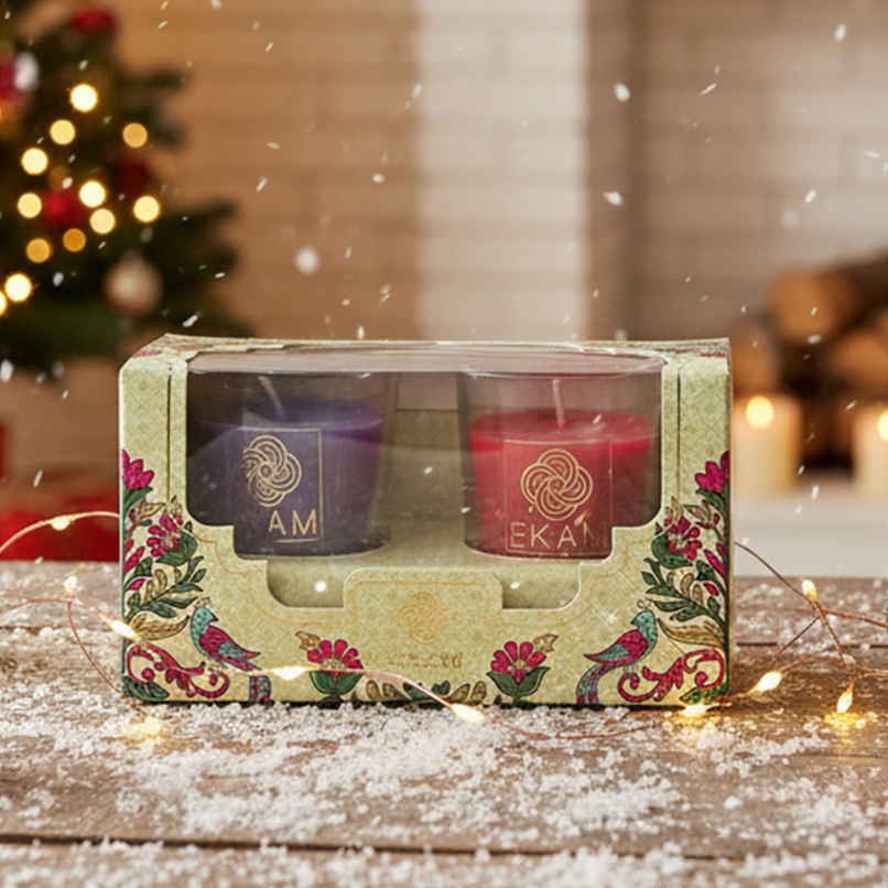 EKAM Scented Votive Candles (2 pcs) | Lavender & Sandalwood, Rose & Lily | 43g Each | 10H Burn