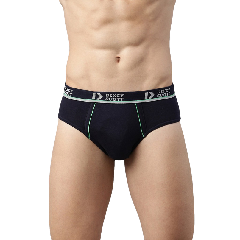 Dixcy Scott Men's Solid 100% Combed Cotton Mid Rise Outer Elastic Waistband Brief | Multicolour -L