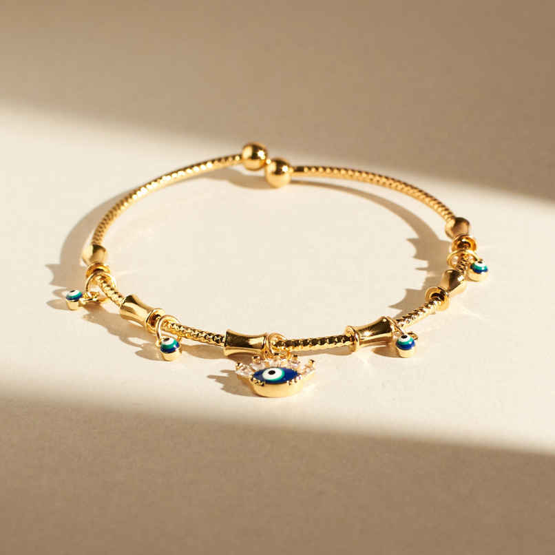 SALTY Chic Evil Eye Tassel Bangle for Women and Girls| Anti-Tarnish | Blue