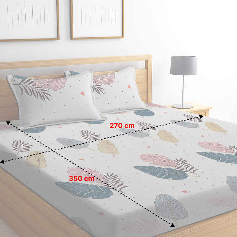 BAY6 120 GSM Leafy Print Double Bedsheet | With 2 Pillow Covers | Cream | 87 x 94 in