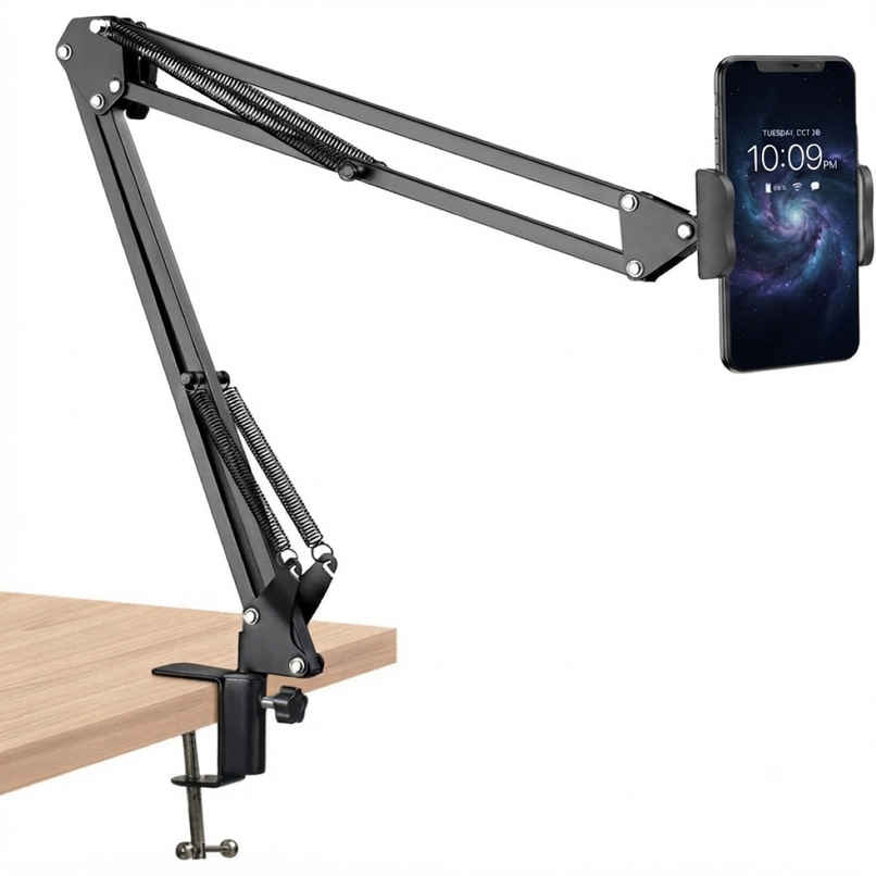 Elfora Adjustable Overhead Mobile Phone Holder with Long Arm for Video Recording | Black Elfora Adjustable Overhead Mobile Phone Holder with Long Arm for Video Recording | Black