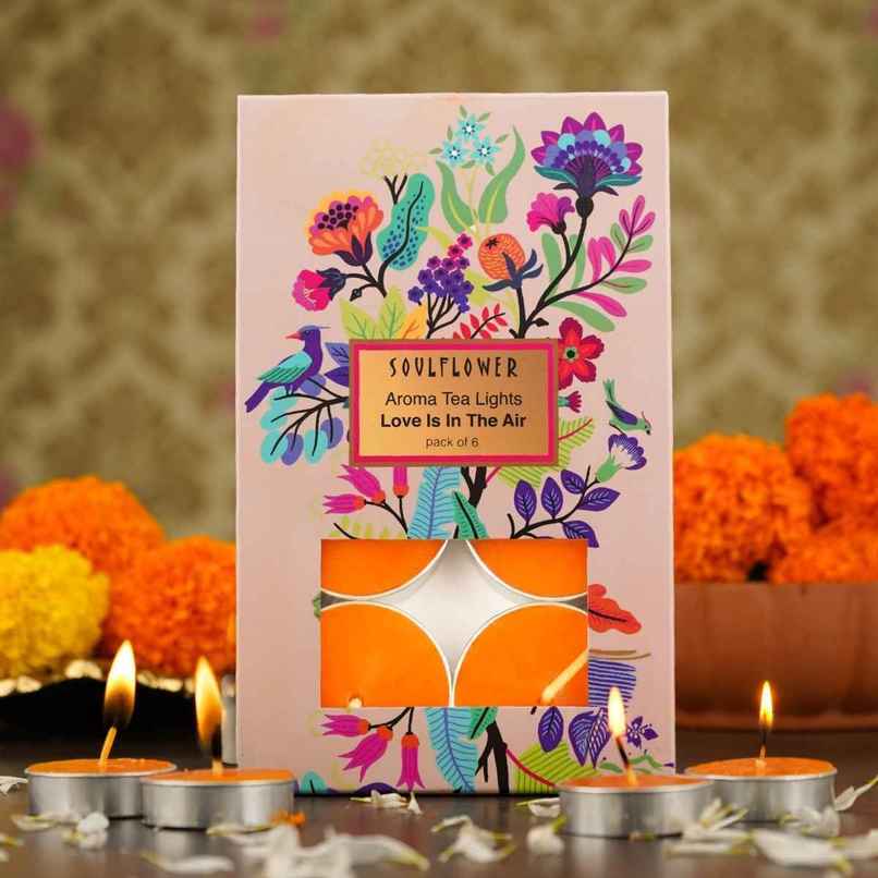 Tea Light Candles | Love is in the Air | Pack of 6 | Celebration T-Lights | Soulflower Tea Light Candles | Love is in the Air | Pack of 6 | Celebration T-Lights | Soulflower