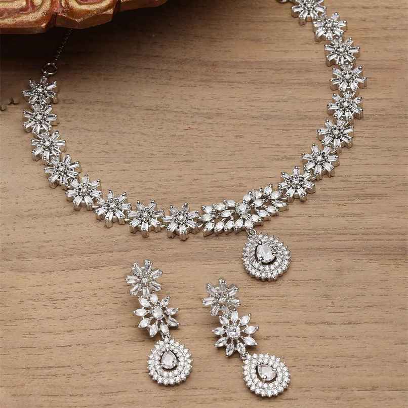 Zeneme Rhodium-Plated Ad Jewellery Set For Women & Girls Zeneme Rhodium-Plated Ad Jewellery Set For Women & Girls