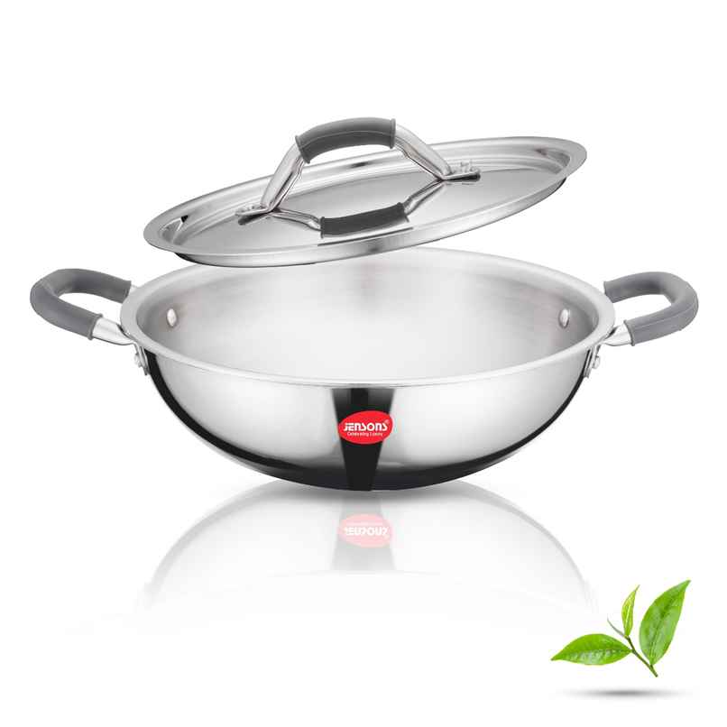 Jensons Triply Stainless Steel Kadai 26 cm with Lid | Induction Friendly | Cap 3.5L Jensons Triply Stainless Steel Kadai 26 cm with Lid | Induction Friendly | Cap 3.5L