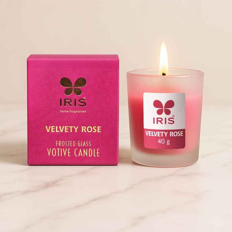 Velvety Rose Frosted Shot Glass Scented Votive Candle | 8 Hours Burn Time | Home Decor | IRIS