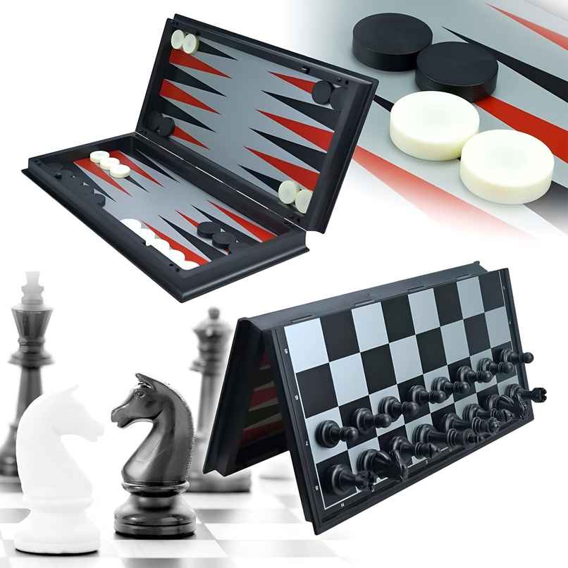Toyshine Magnetic 3-in-1 Folding Chess-Checkers | Educational Portable Travel Game | 25 cm