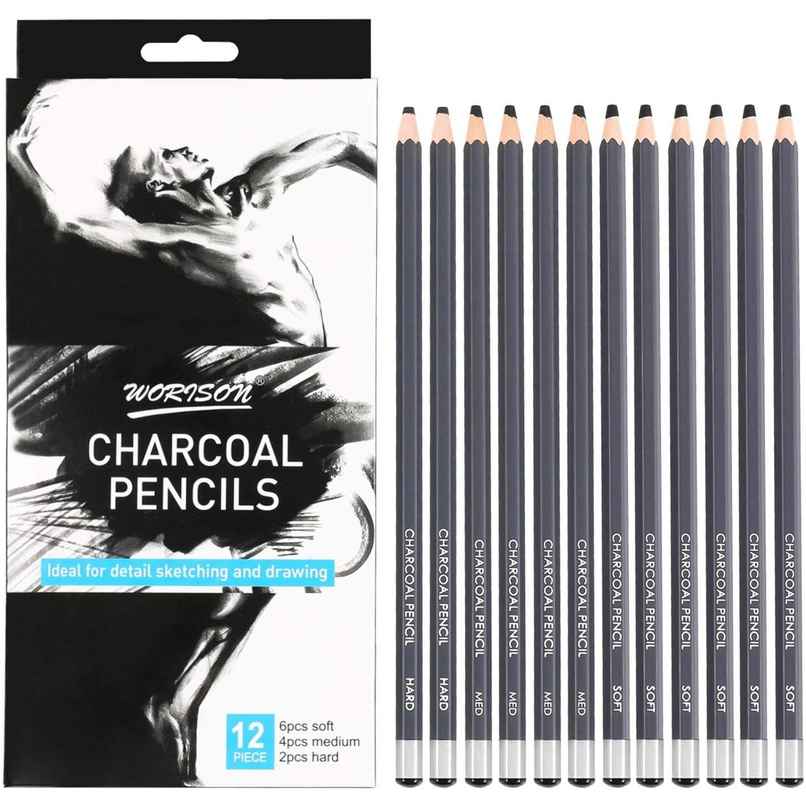 Chrome Professional Charcoal Pencils Drawing Set | 12 Pieces Soft Medium Pencils For Drawing Chrome Professional Charcoal Pencils Drawing Set | 12 Pieces Soft Medium Pencils For Drawing